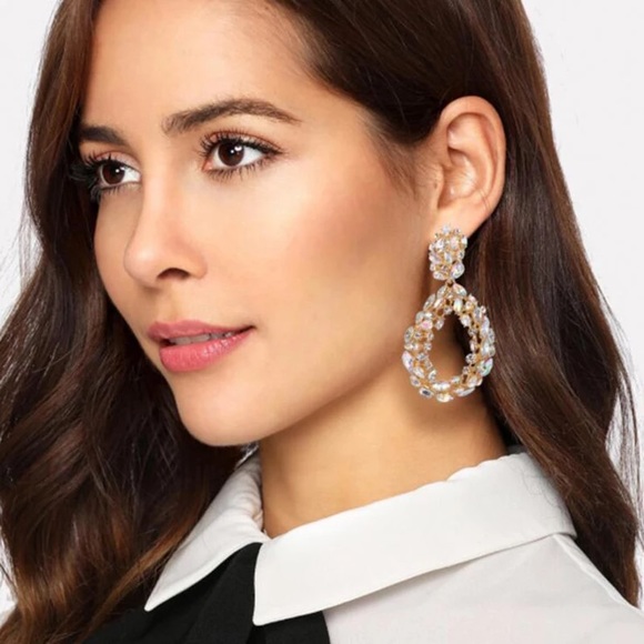 KARINE SULTAN - Bezel Gem Stud Earrings - 24K gold Plated: Iridescent Aquamarine